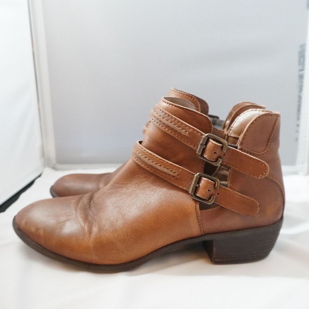 Diba Womens Brown Leather Ankle Boots Buckle Straps Block Heel Size 7‎ Western